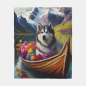 Alaskan Malamute Dog op Paddle: Een Schilderachtig Fleece Deken (Voorkant)