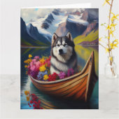 Alaskan Malamute Dog op Paddle: Een Schilderachtig Kaart (Gele Bloem)