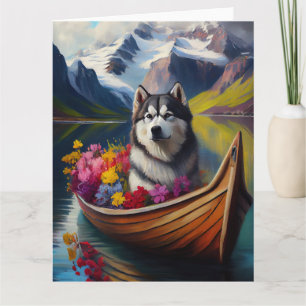 Alaskan Malamute Dog op Paddle: Een Schilderachtig Kaart