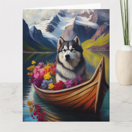 Alaskan Malamute Dog op Paddle: Een Schilderachtig Kaart (Voorkant)