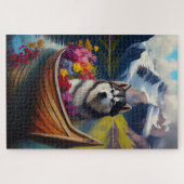 Alaskan Malamute Dog op Paddle: Een Schilderachtig Legpuzzel (Horizontaal)