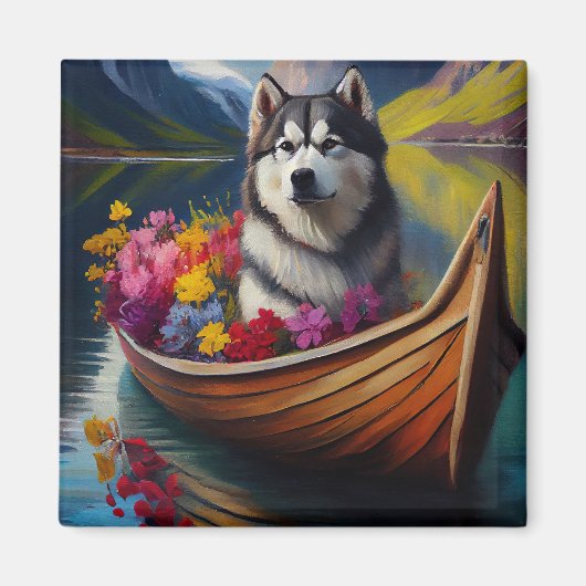 Alaskan Malamute Dog op Paddle: Een Schilderachtig Magneet (Voorkant)
