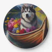 Alaskan Malamute Dog op Paddle: Een Schilderachtig Papieren Bordje (Voorkant)