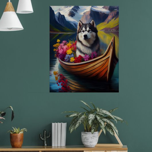 Alaskan Malamute Dog op Paddle: Een Schilderachtig Poster (Woonkamer 1)