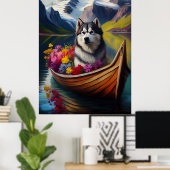 Alaskan Malamute Dog op Paddle: Een Schilderachtig Poster (Thuiskantoor)