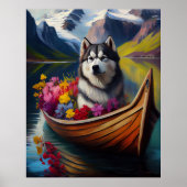 Alaskan Malamute Dog op Paddle: Een Schilderachtig Poster (Voorkant)