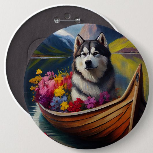 Alaskan Malamute Dog op Paddle: Een Schilderachtig Ronde Button 6,0 Cm (Voorkant /achterkant)