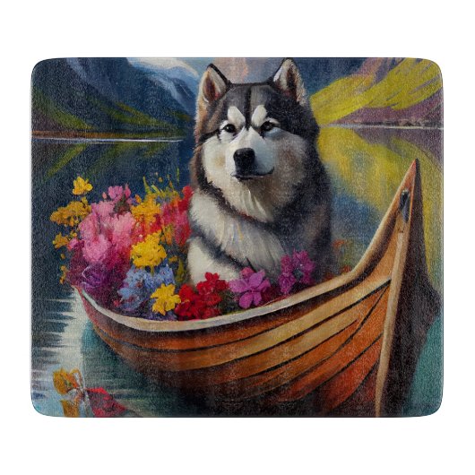 Alaskan Malamute Dog op Paddle: Een Schilderachtig Snijplank (Voorkant)