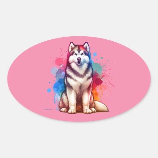 Alaskan Malamute Dog Ovale Sticker (Voorkant)