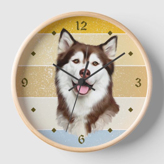 Alaskan Malamute Dog Retro Sunset Clock (Voorkant)