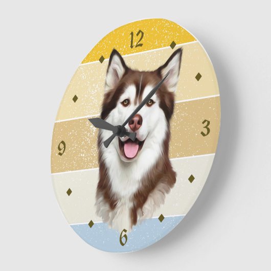 Alaskan Malamute Dog Retro Sunset Clock Grote Klok (Hoek)