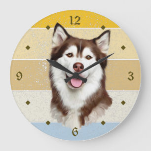 Alaskan Malamute Dog Retro Sunset Clock Grote Klok