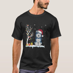 Alaskan Malamute Dog Santa Hat Feestelijke Boomlam T-shirt