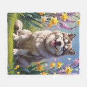 Alaskan Malamute Dog Spring Bloemen Schilderen Fleece Deken (Voorkant (Horizontaal))