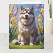 Alaskan Malamute Dog Spring Bloemen Schilderen Kaart (Voorkant)