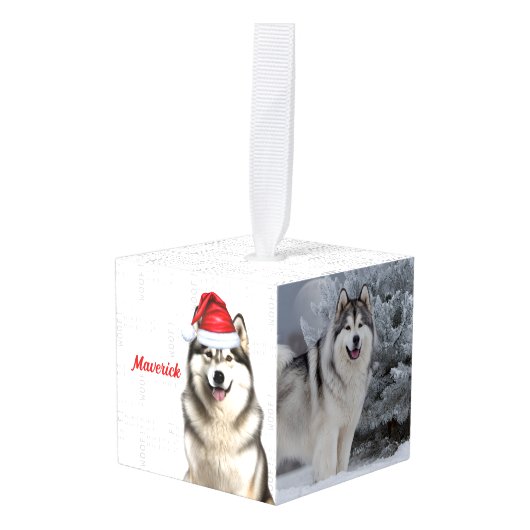 Alaskan Malamute Dog Twee Foto Kerstvakantie Decoratie (Voorkant hoekig)