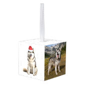 Alaskan Malamute Dog Twee Foto Kerstvakantie Decoratie (Achter hoekig)