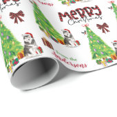 Alaskan Malamute Dog, vogel en kerstboom Cadeaupapier (Rol Hoek)