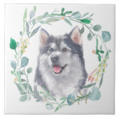 Alaskan Malamute Dog Waterverf Wreath Tegeltje (Voorkant)