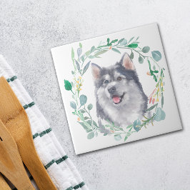 Alaskan Malamute Dog Waterverf Wreath Tegeltje