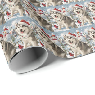 Alaskan Malamute Dog Winter Wonderland Kerstmis Cadeaupapier