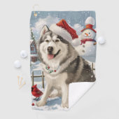 Alaskan Malamute Dog Winter Wonderland Kerstmis Golfhanddoek (Insitu)