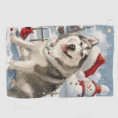 Alaskan Malamute Dog Winter Wonderland Kerstmis Golfhanddoek (Horizontaal)