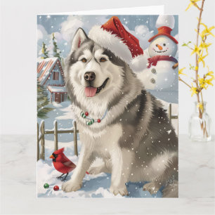 Alaskan Malamute Dog Winter Wonderland Kerstmis Kaart