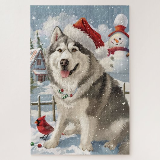 Alaskan Malamute Dog Winter Wonderland Kerstmis Legpuzzel (Verticaal)