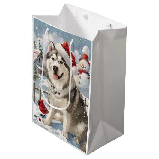 Alaskan Malamute Dog Winter Wonderland Kerstmis Medium Cadeauzakje (Voorkant Gekanteld)