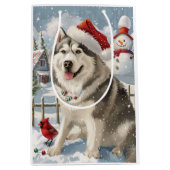 Alaskan Malamute Dog Winter Wonderland Kerstmis Medium Cadeauzakje (Voorkant)
