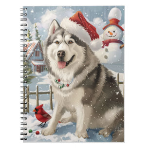 Alaskan Malamute Dog Winter Wonderland Kerstmis Notitieboek