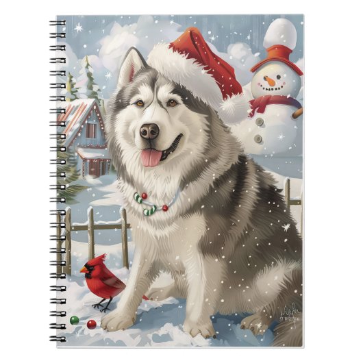Alaskan Malamute Dog Winter Wonderland Kerstmis Notitieboek (Voorkant)
