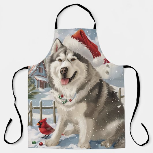 Alaskan Malamute Dog Winter Wonderland Kerstmis Schort (Voorkant)