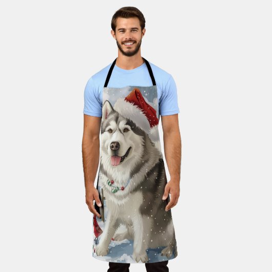 Alaskan Malamute Dog Winter Wonderland Kerstmis Schort (Gedragen)