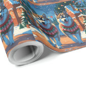 Alaskan Malamute Dogs Christmas Snow Holiday  Cadeaupapier (Rol Hoek)