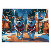 Alaskan Malamute Dogs Christmas Snow Holiday Groot Cadeauzakje (Voorkant)