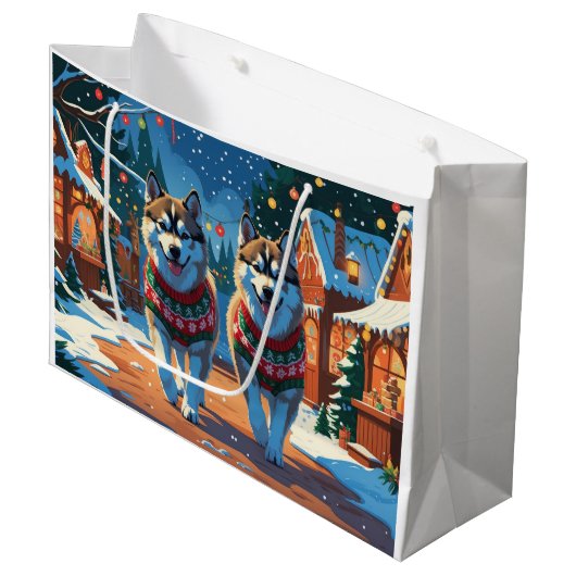 Alaskan Malamute Dogs Christmas Snow Holiday Groot Cadeauzakje (Voorkant Gekanteld)