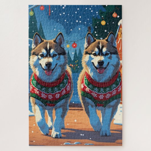 Alaskan Malamute Dogs Christmas Snow Holiday  Legpuzzel (Verticaal)
