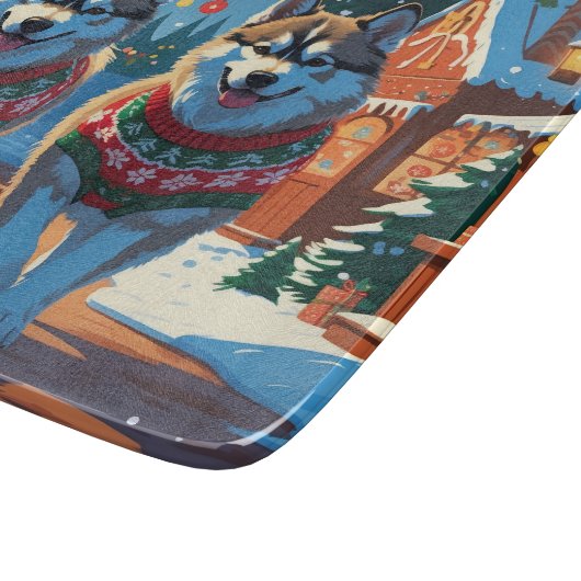 Alaskan Malamute Dogs Christmas Snow Holiday  Snijplank (Hoek)