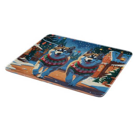 Alaskan Malamute Dogs Christmas Snow Holiday  Snijplank (Hoek)