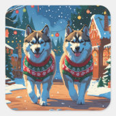 Alaskan Malamute Dogs Christmas Snow Holiday  Vierkante Sticker (Voorkant)