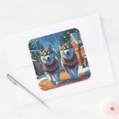 Alaskan Malamute Dogs Christmas Snow Holiday  Vierkante Sticker (Envelop)