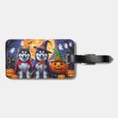 Alaskan Malamute Dogs Pompoen Halloween Grappig Bagagelabel (Achterkant horizontaal)