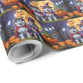 Alaskan Malamute Dogs Pompoen Halloween Grappig Cadeaupapier (Rol Hoek)