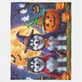 Alaskan Malamute Dogs Pompoen Halloween Grappig Fleece Deken (Voorkant)