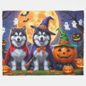 Alaskan Malamute Dogs Pompoen Halloween Grappig Fleece Deken (Voorkant (Horizontaal))
