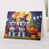Alaskan Malamute Dogs Pompoen Halloween Grappig Kaart (Voorkant)