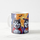 Alaskan Malamute Dogs Pompoen Halloween Grappig Koffiemok (Voorkant links)