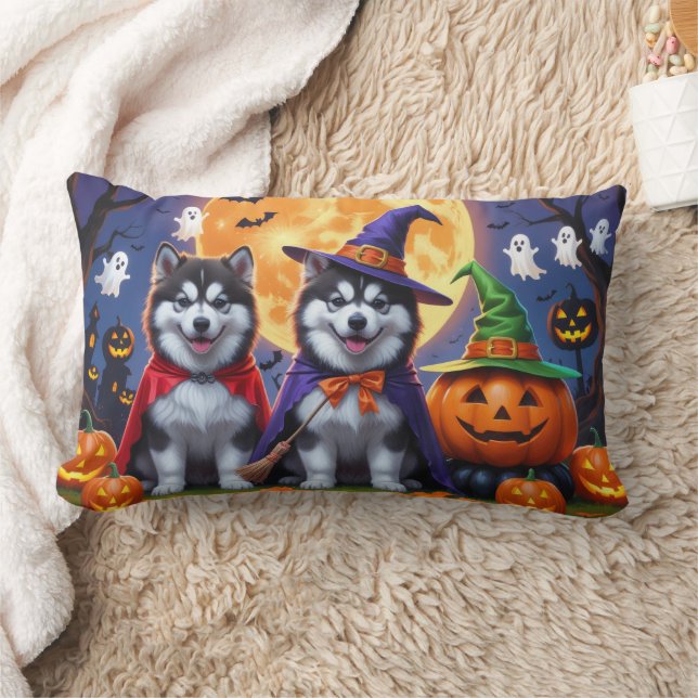 Alaskan Malamute Dogs Pompoen Halloween Grappig Kussen (Deken)